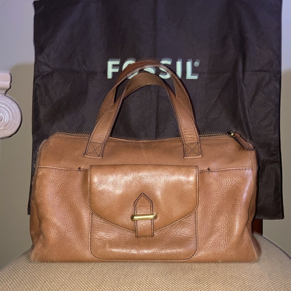 Fossil Chestnut Pebble Leather Satchel